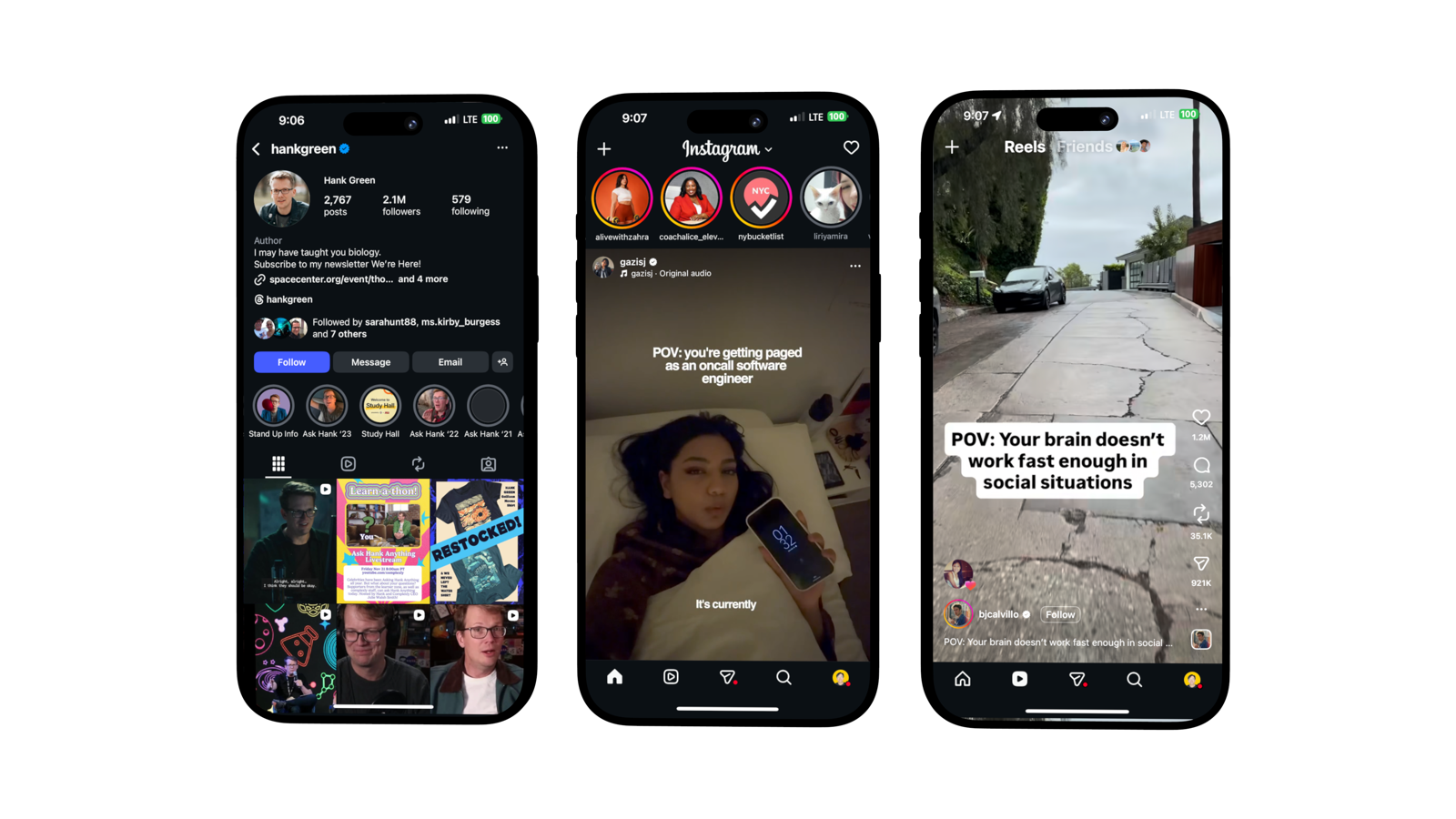Screenshots of Instagram surfaces