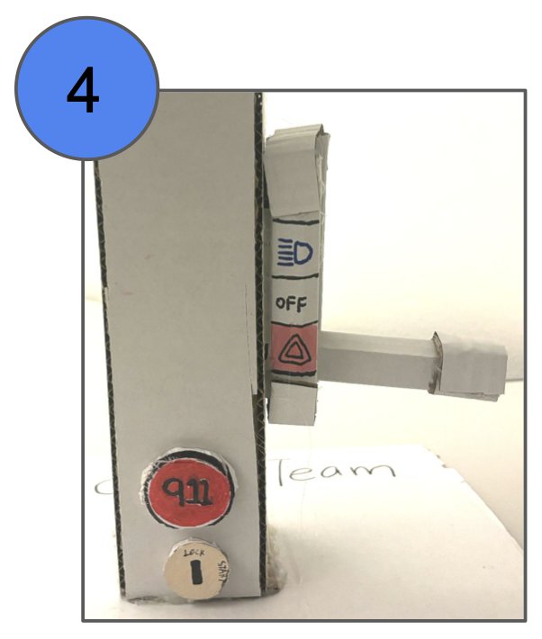 Iteration 4: side control panel with light switches and a red 911 button